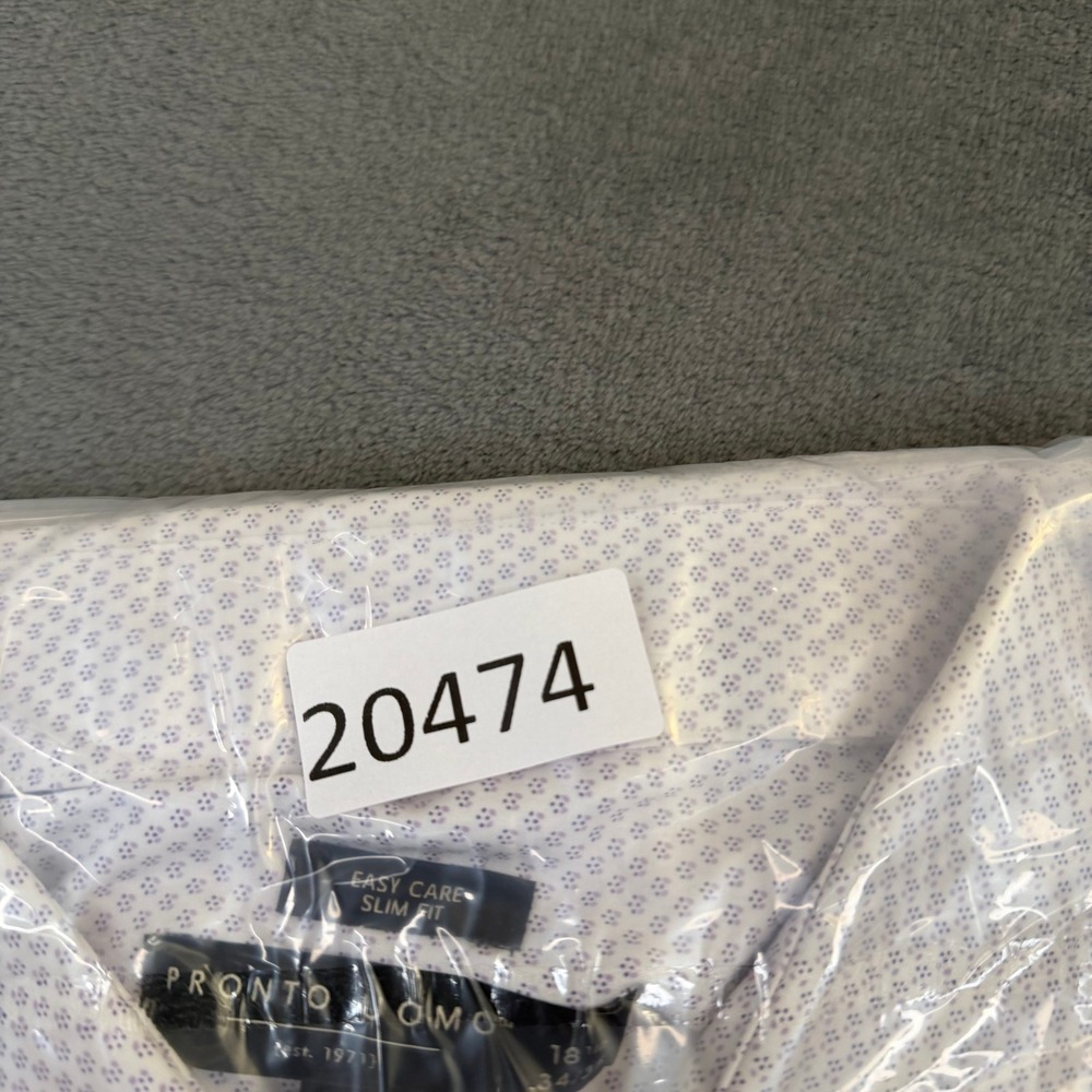 Pronto Uomo Easy Care Dress Shirt Mens 18 1/2 34/35 White Slim Fit Geometric - Picture 11 of 11